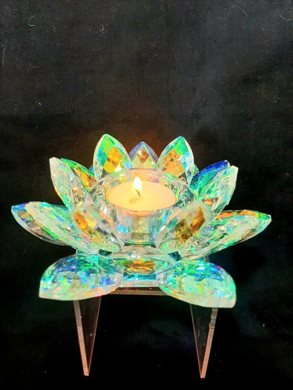 AB Faceted Crystal Lotus Flower Tealight Candle Holder